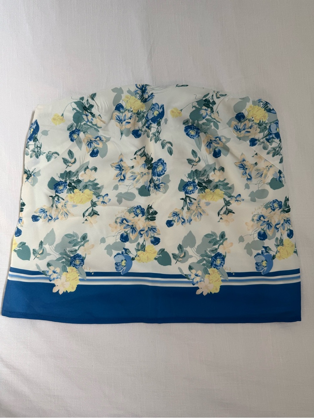 NWOT Abercrombie Strapless Scarf Top with Blue and Yellow Floral Design